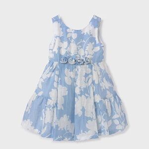 Elegant Blue and White Floral Kids Dress